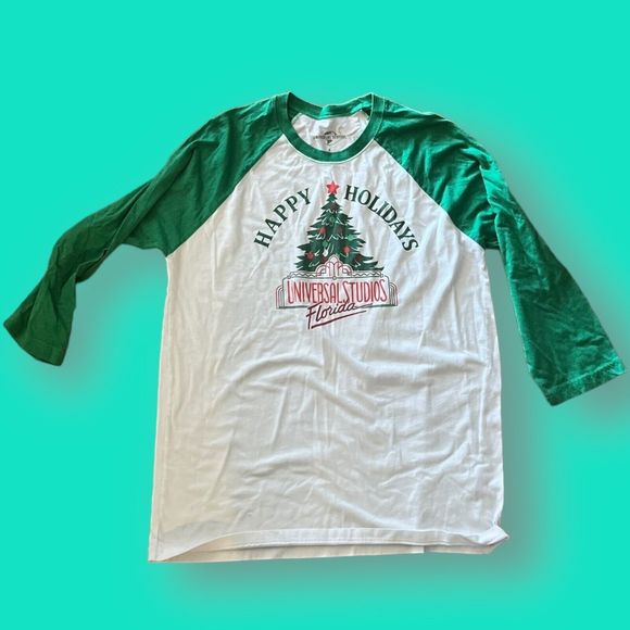 Universal Studios Florida Happy Holidays Christmas 3/4 Sleeve Jeresy Large Tee - Picture 3 of 6